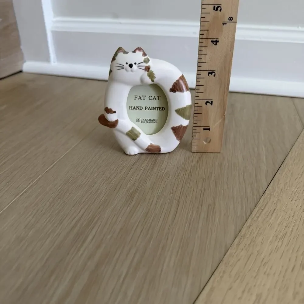 Hand Painted Takahashi Fat Cat Ceramic Photo Frame Made In Japan Vintage
